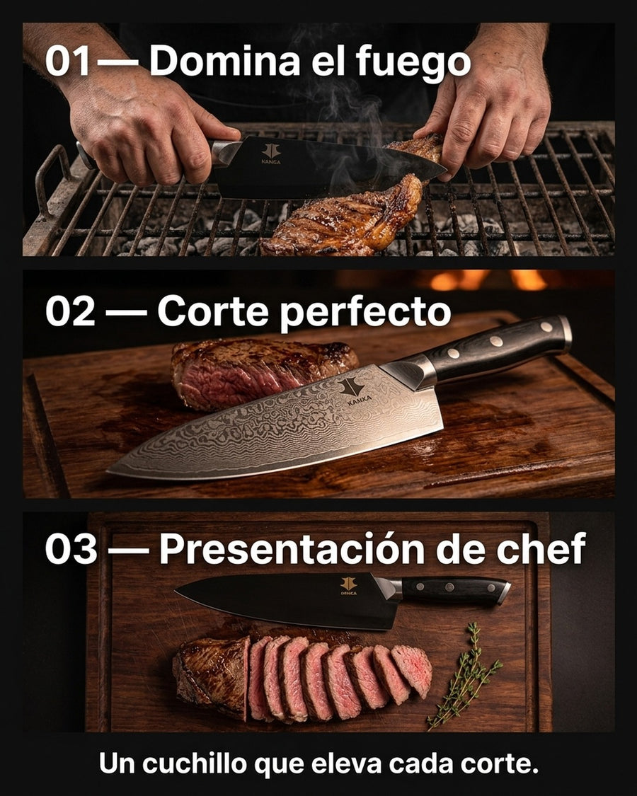 Cuchillo Acero Damasco Martillado 8 Pulgadas + Grabado Láser