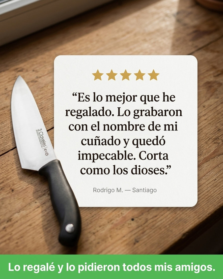 Cuchillo Tres Claveles Cocinero Evo 20 Cms 1357 Color Negro + Grabado Personalizado