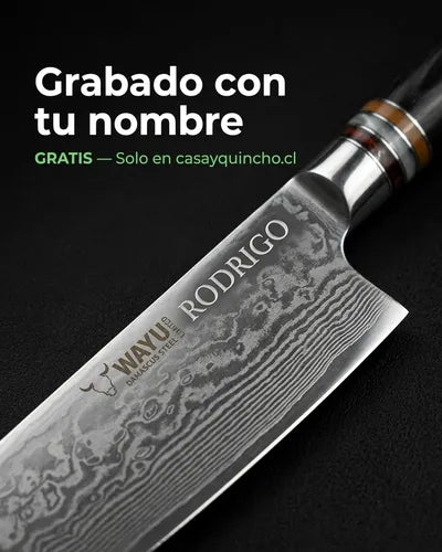 Cuchillo Acero Damasco Black Wayu + Grabado Láser Gratis Chile