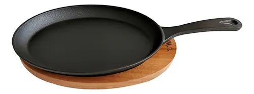 Sartén Ovalado Wayu Hierro Fundido Con Base Madera Fierro