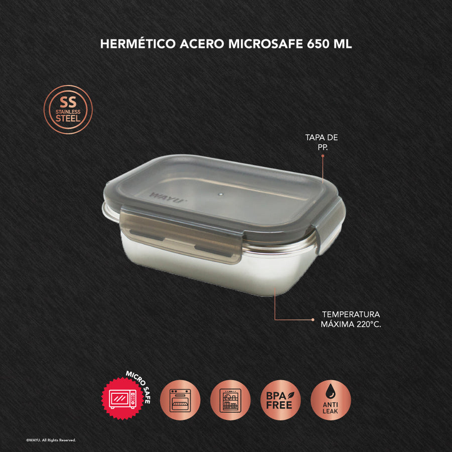 Contenedor Hermético Wayu Acero Microsafe 650ml Premium