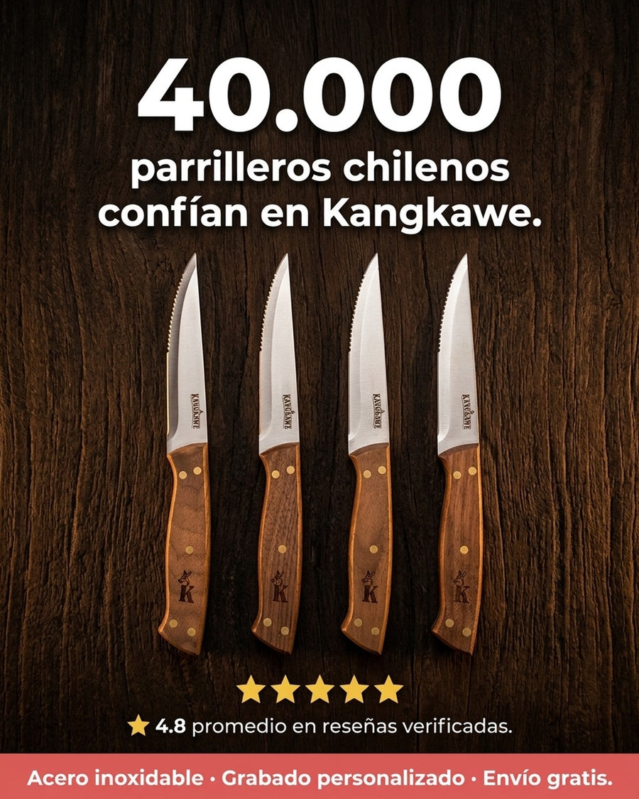 Set 4 Cuchillos Kangkawe Premium Parrilla Cocina Asado Bbq + Grabado Personalizado