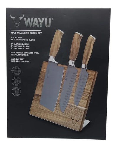 Block Magnético 3 Cuchillos Wayu Premium Limited Cocina Bbq + Grabado Personalizado