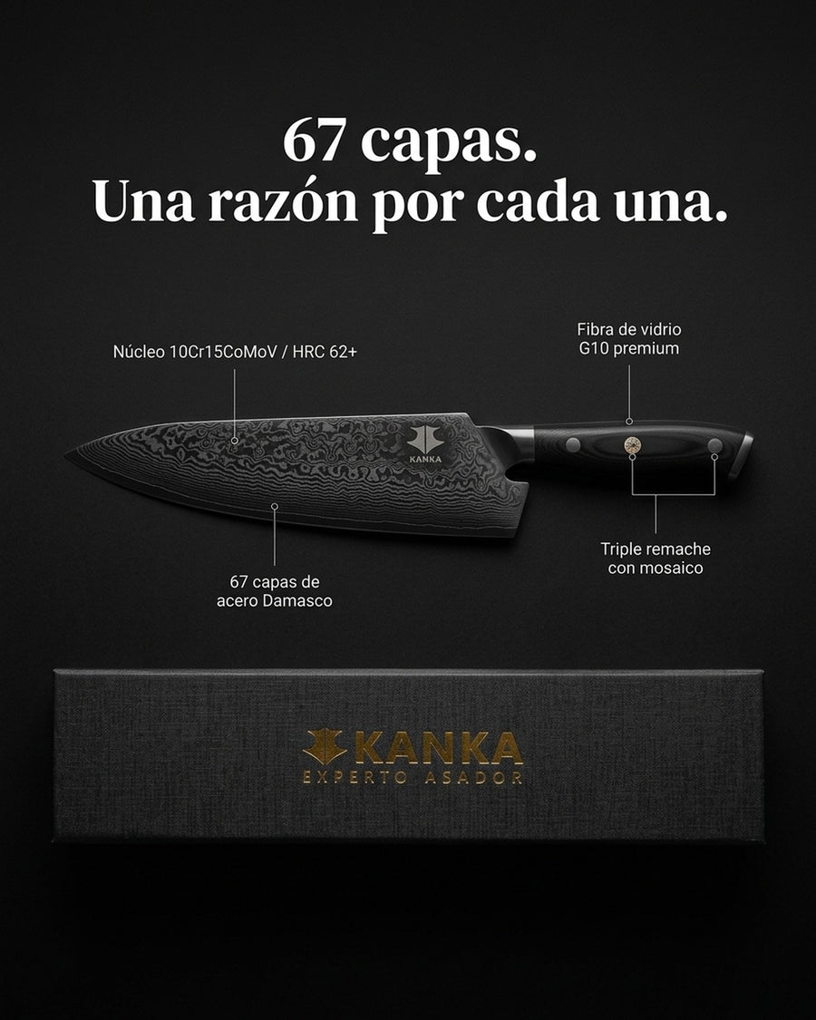 Cuchillo Acero Damasco Martillado XL 10 Pulgadas + Grabado Láser