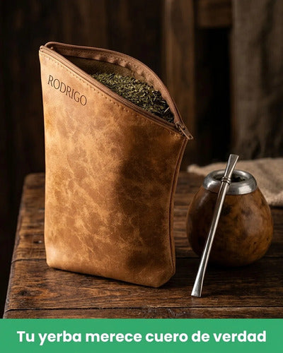 Yerbero de Cuero 21x13 para Yerba Mate + Grabado Personalizado