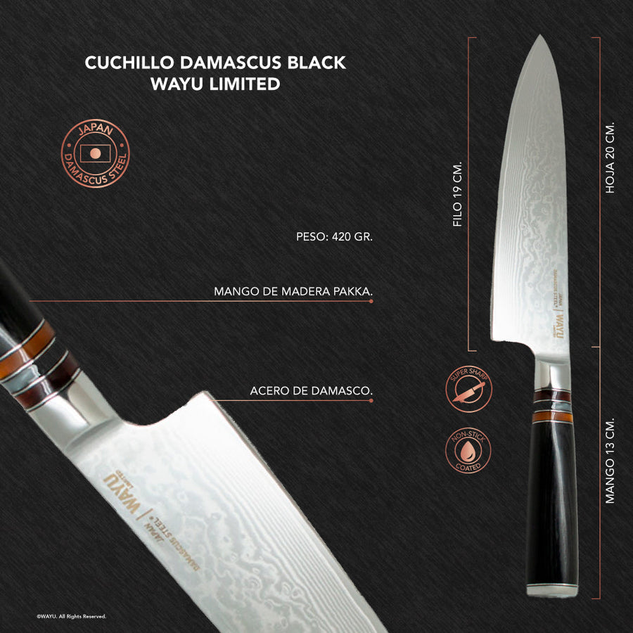 Cuchillo Acero Damasco Black Wayu + Grabado Personalizado
