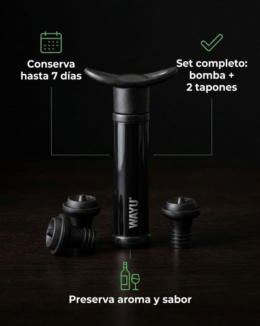 Set Sellador Bomba Vacio Vino Extractor Aire Wayu Premium