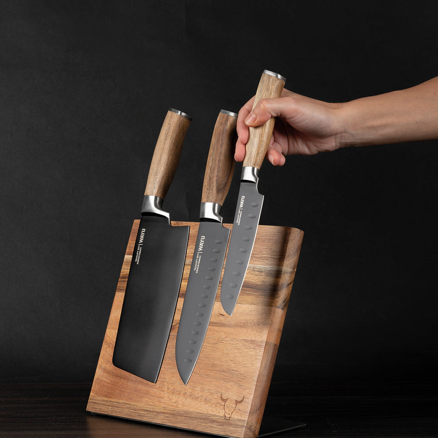 Block Magnético 3 Cuchillos Wayu Premium Limited Cocina Bbq + Grabado Personalizado