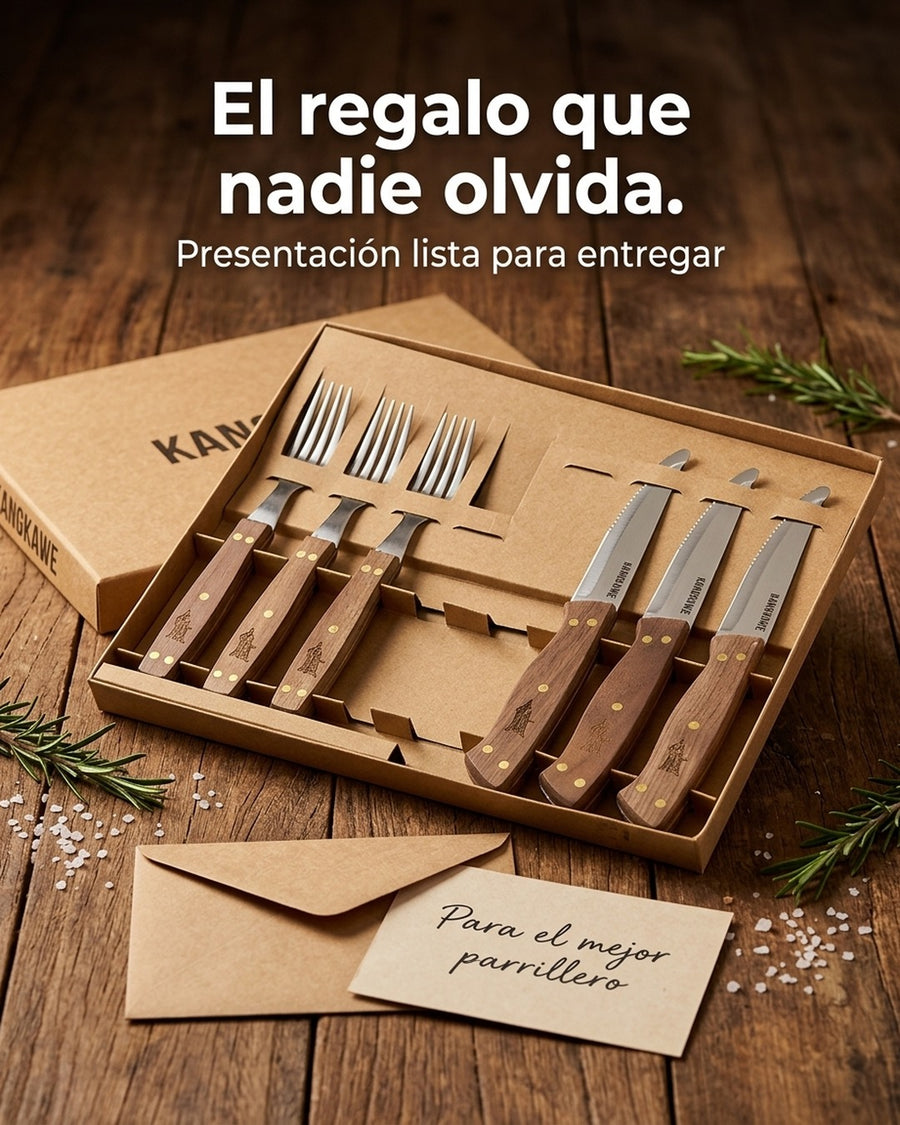 Set 8 Piezas Cuchillos + Tenedor Kangkawe Premium Cocina + Grabado Personalizado