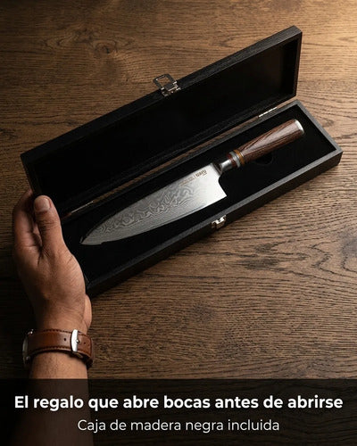 Cuchillo Acero Damasco Brown Wayu + Grabado Láser Chile
