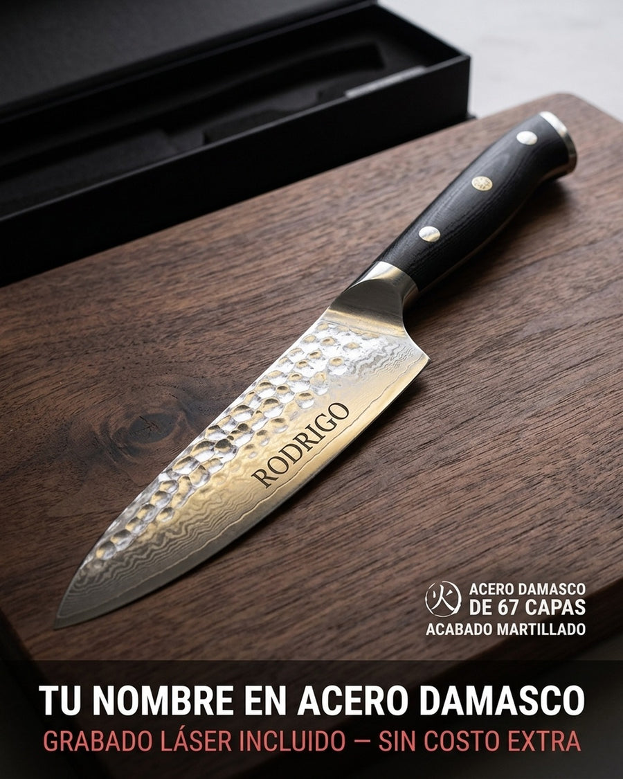 Cuchillo Acero Damasco Multiuso + Grabado Láser