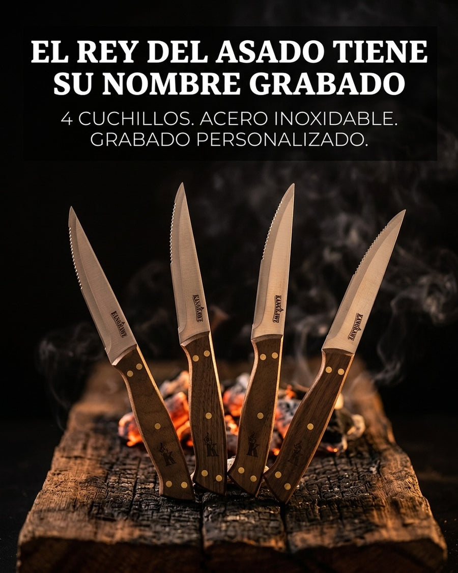 Set 4 Cuchillos Kangkawe Premium Parrilla Cocina Asado Bbq + Grabado Personalizado