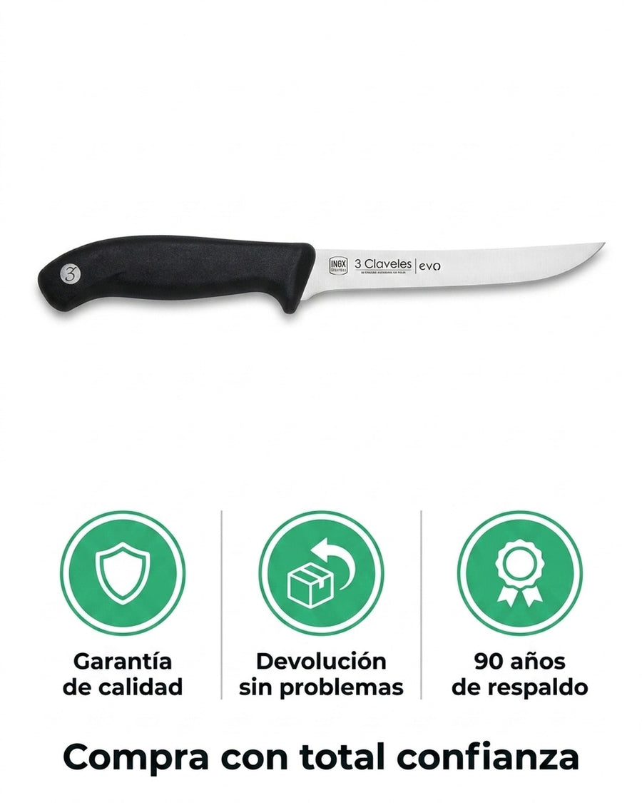 Cuchillo De Cocina 15cm Deshuesar 3 Claveles Evo Acero Color Gris + Grabado Personalizado