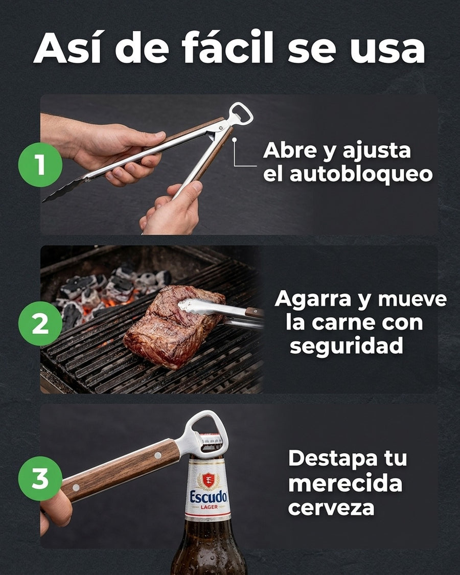 Pinzas Tenazas X L  Premium Inoxidable + Destapador Kangkawe