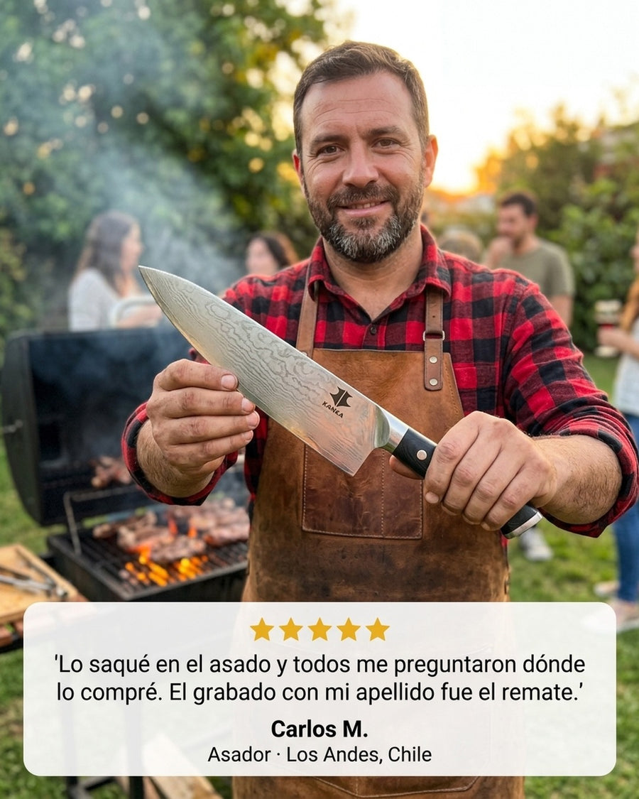Cuchillo Acero Damasco Martillado XL 10 Pulgadas + Grabado Láser