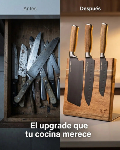 Block Magnético 3 Cuchillos Wayu Premium Limited Cocina Bbq + Grabado Personalizado