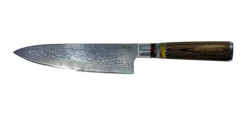 Cuchillo Acero Damasco Brown Wayu + Grabado Láser Chile
