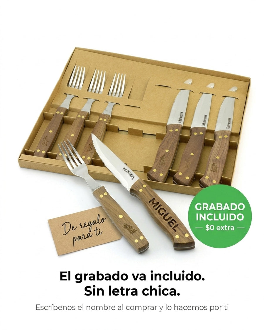 Set 8 Piezas Cuchillos + Tenedor Kangkawe Premium Cocina + Grabado Personalizado