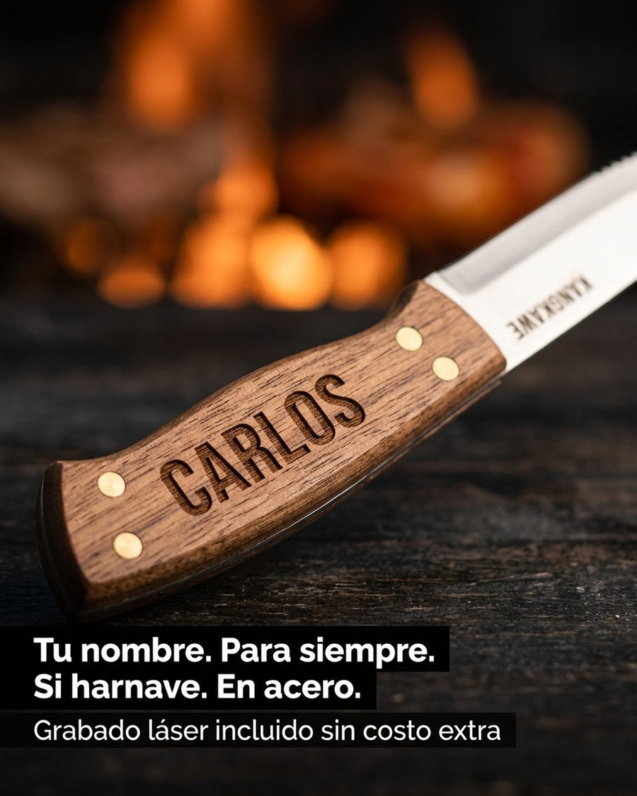 Set 8 Piezas Cuchillos + Tenedor Kangkawe Premium Cocina + Grabado Personalizado