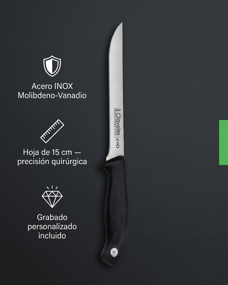 Cuchillo De Cocina 15cm Deshuesar 3 Claveles Evo Acero Color Gris + Grabado Personalizado