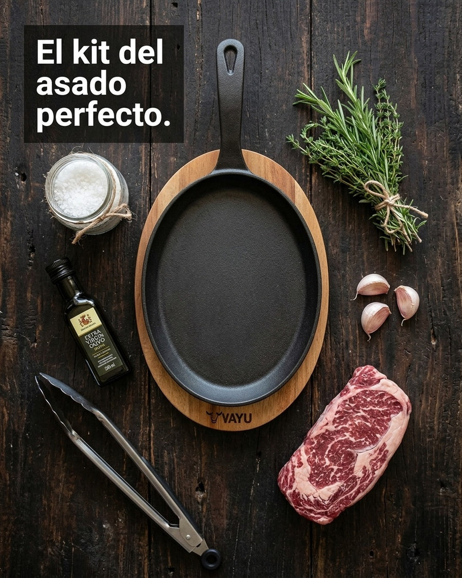 Sartén Ovalado Wayu Hierro Fundido Con Base Madera Fierro