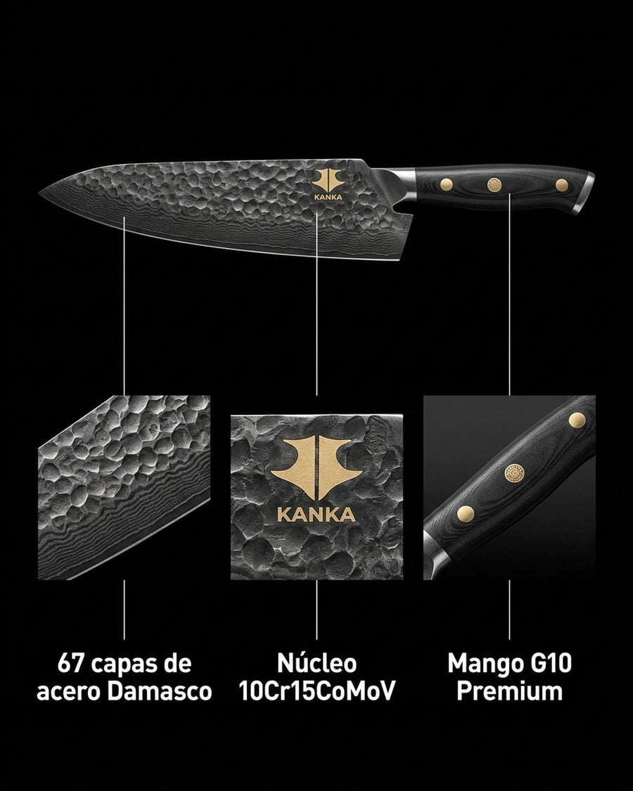 Cuchillo Acero Damasco Martillado 8 Pulgadas + Grabado Láser