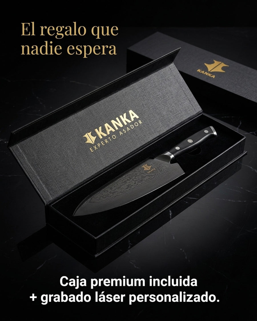 Cuchillo Acero Damasco Martillado 8 Pulgadas + Grabado Láser