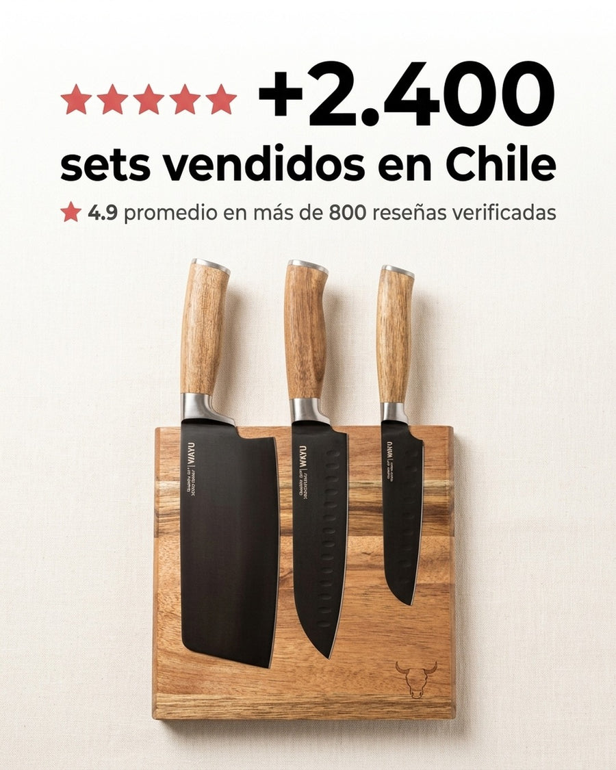 Block Magnético 3 Cuchillos Wayu Premium Limited Cocina Bbq + Grabado Personalizado