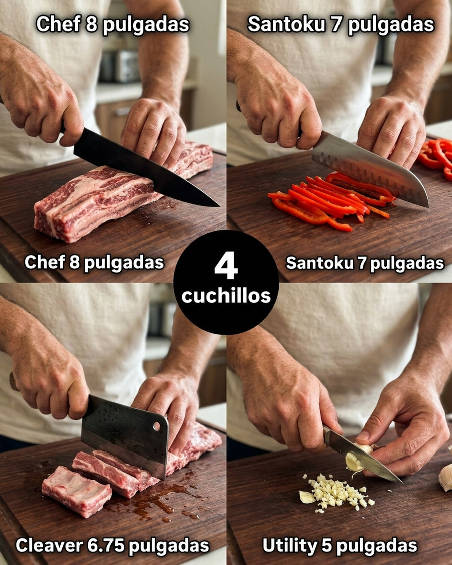 Block Soporte Para Cuchillos + Set 4pcs Wayu Asado Cocina + Grabado Personalizado