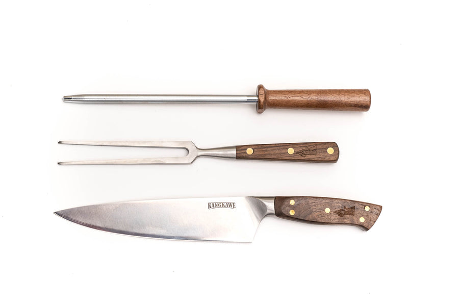 Trilogía en Cuero Kangkawe: Pincho Pro + Cuchillo Catemu + Astil + Grabado Láser