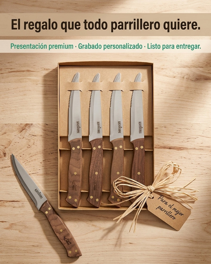 Set 4 Cuchillos Kangkawe Premium Parrilla Cocina Asado Bbq + Grabado Personalizado