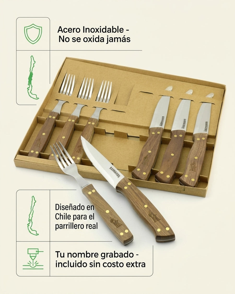 Set 8 Piezas Cuchillos + Tenedor Kangkawe Premium Cocina + Grabado Personalizado