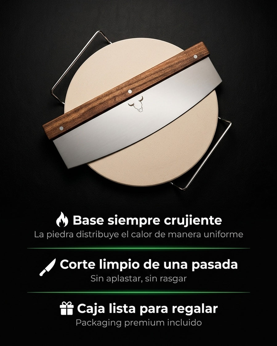 Set Piedra Pizza + Cortador De Pizza Wayu Horno Cocina Bbq