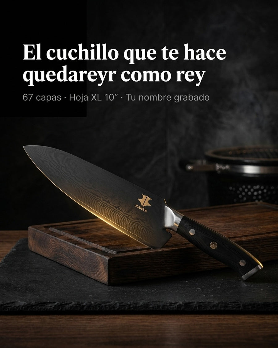 Cuchillo Acero Damasco Martillado XL 10 Pulgadas + Grabado Láser