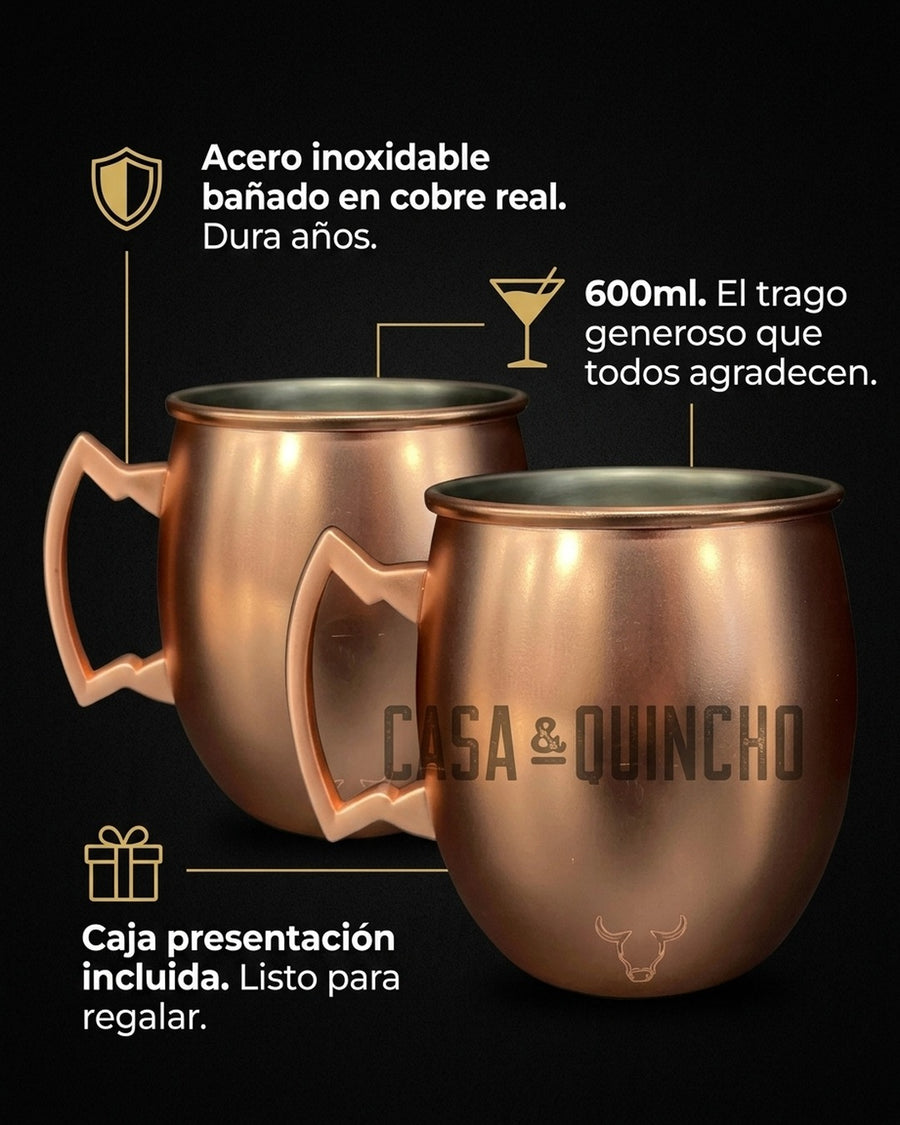 Set De 2 Mugs De Cobre Wayu Shine Tragos Moscow Mule Mojito + Grabado Personalizado