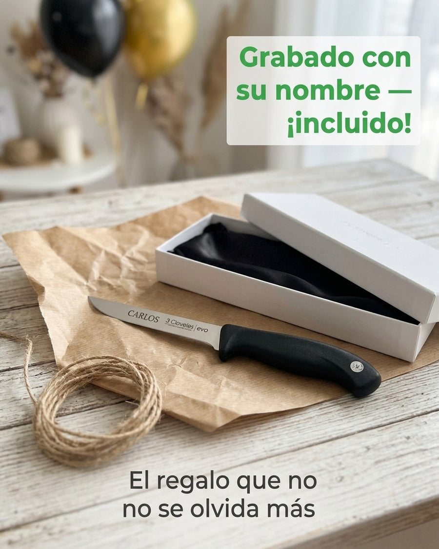 Cuchillo De Cocina 15cm Deshuesar 3 Claveles Evo Acero Color Gris + Grabado Personalizado