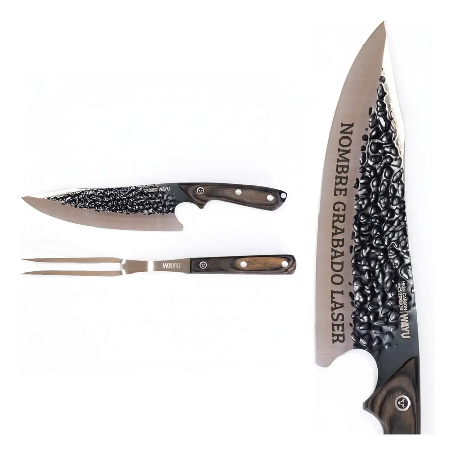 Set Parrillero Wayu Hammer: cuchillo martillado y tenedor trinchador