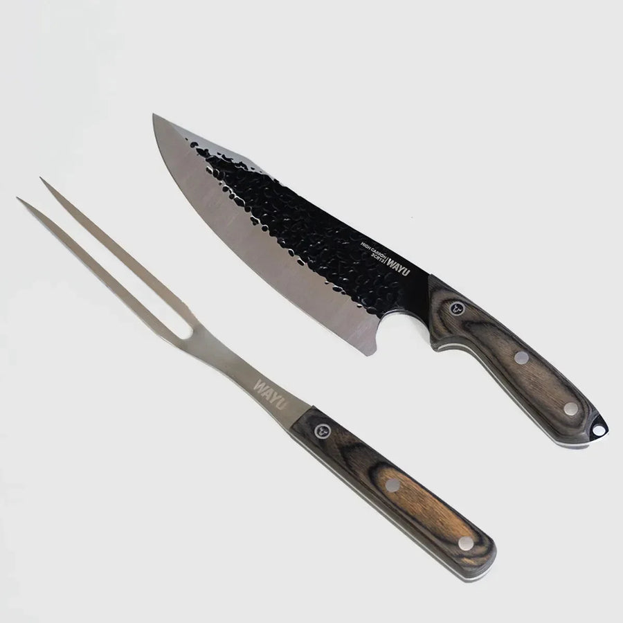 Set Parrillero Wayu Hammer: cuchillo martillado y tenedor trinchador