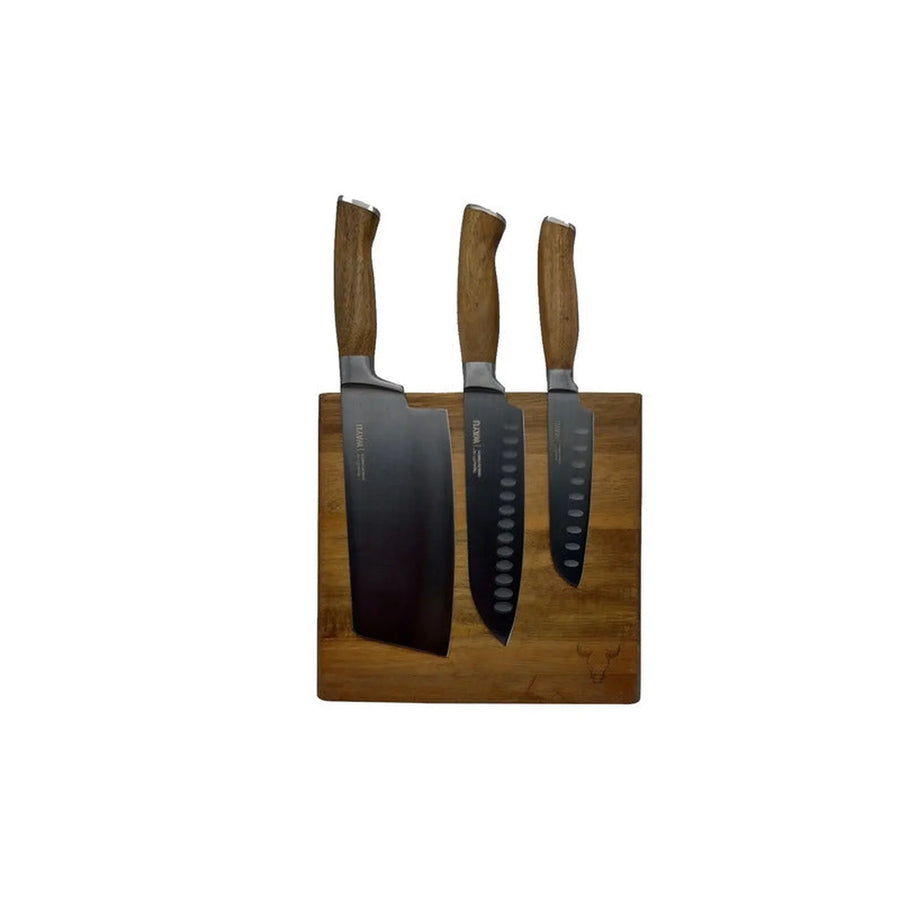 Block Magnético 3 Cuchillos Wayu Premium Limited Cocina Bbq + Grabado Personalizado