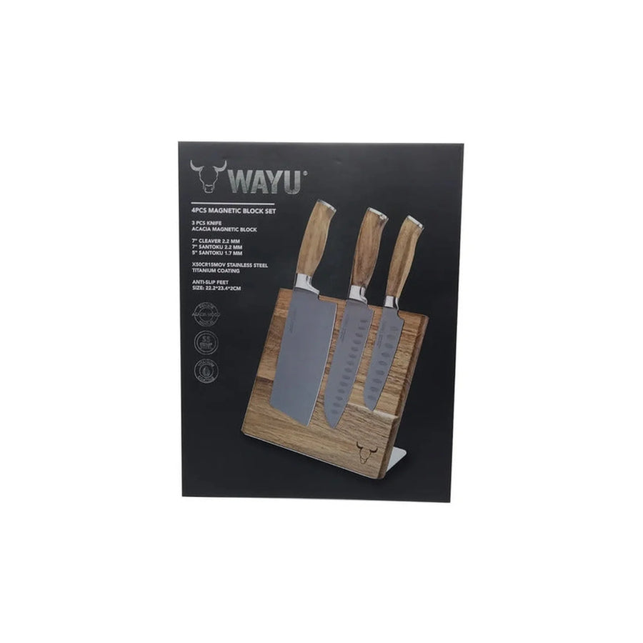 Block Magnético 3 Cuchillos Wayu Premium Limited Cocina Bbq + Grabado Personalizado