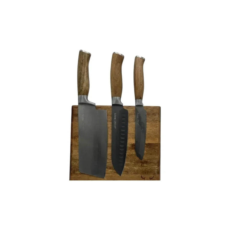 Block Magnético 3 Cuchillos Wayu Premium Limited Cocina Bbq + Grabado Personalizado
