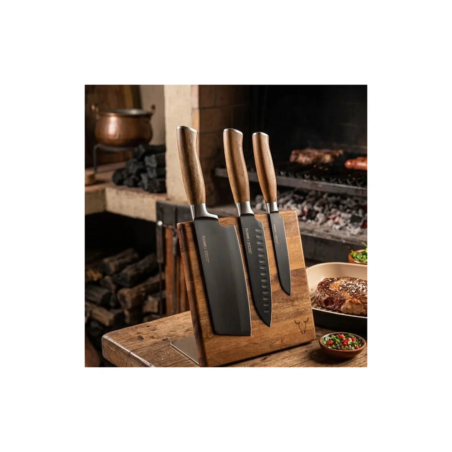 Block Magnético 3 Cuchillos Wayu Premium Limited Cocina Bbq + Grabado Personalizado