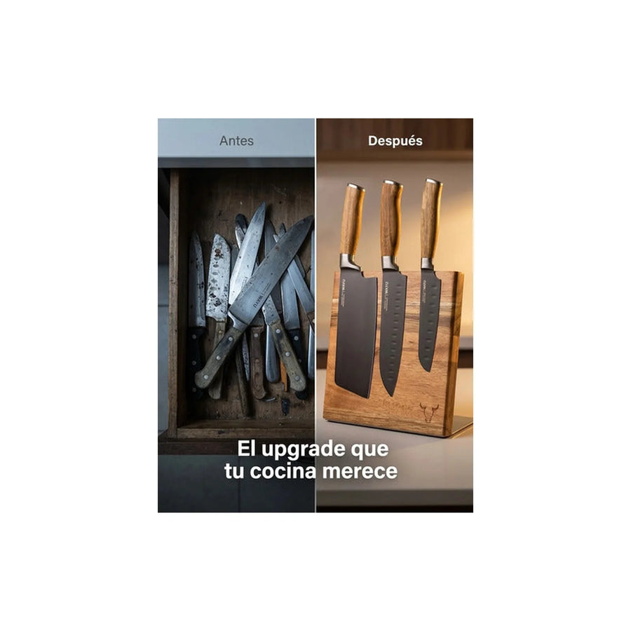 Block Magnético 3 Cuchillos Wayu Premium Limited Cocina Bbq + Grabado Personalizado
