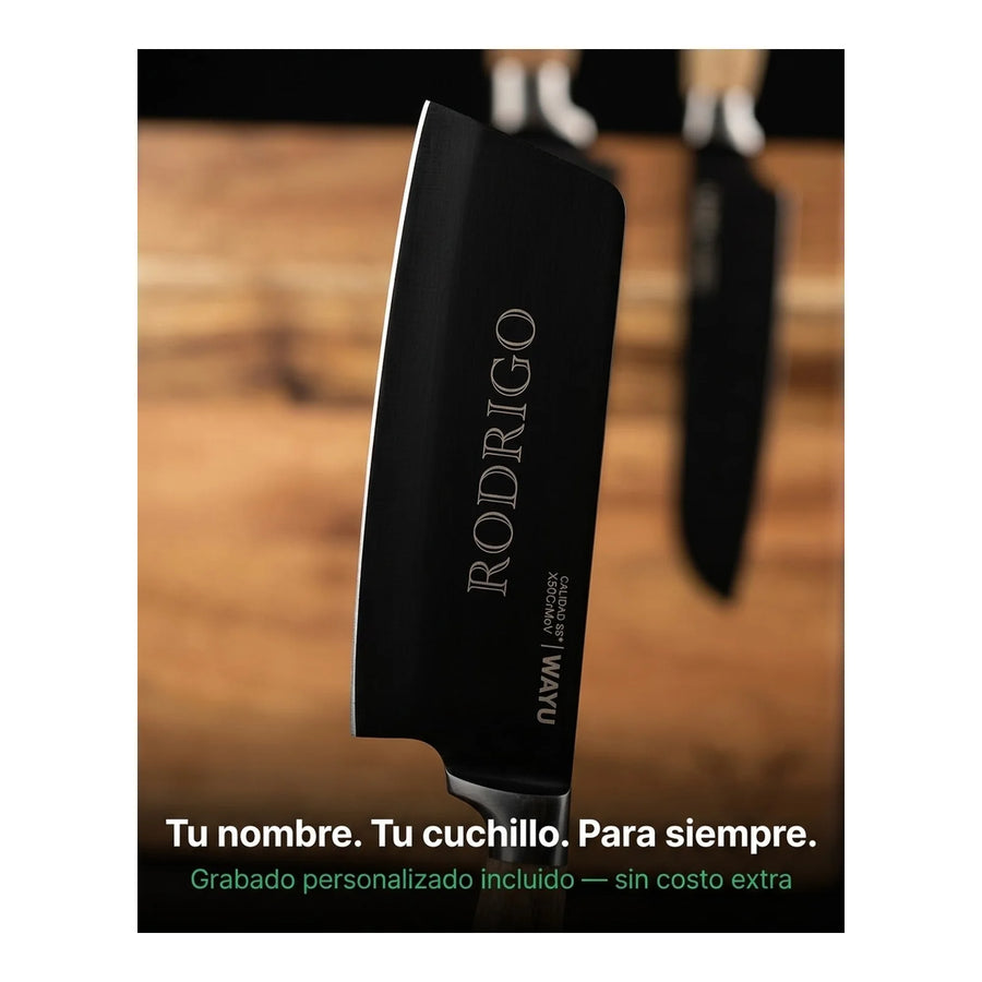 Block Magnético 3 Cuchillos Wayu Premium Limited Cocina Bbq + Grabado Personalizado