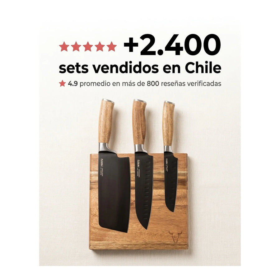 Block Magnético 3 Cuchillos Wayu Premium Limited Cocina Bbq + Grabado Personalizado