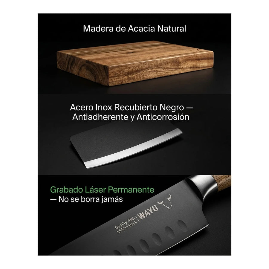 Block Magnético 3 Cuchillos Wayu Premium Limited Cocina Bbq + Grabado Personalizado