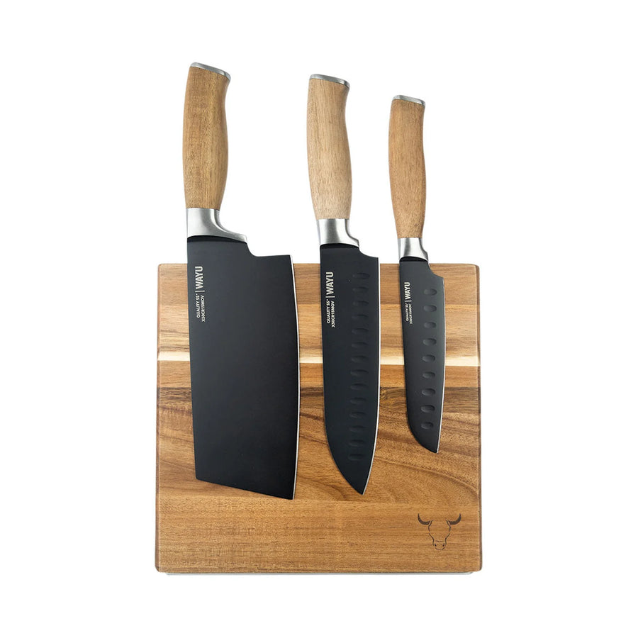 Block Magnético 3 Cuchillos Wayu Premium Limited Cocina Bbq + Grabado Personalizado