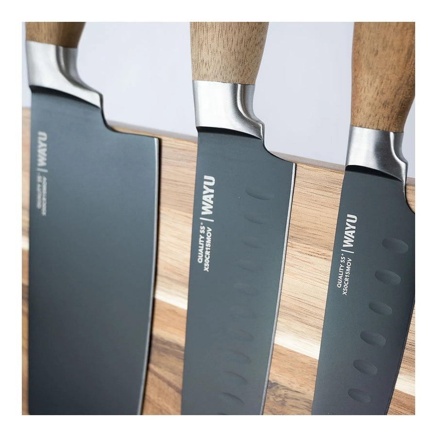 Block Magnético 3 Cuchillos Wayu Premium Limited Cocina Bbq + Grabado Personalizado
