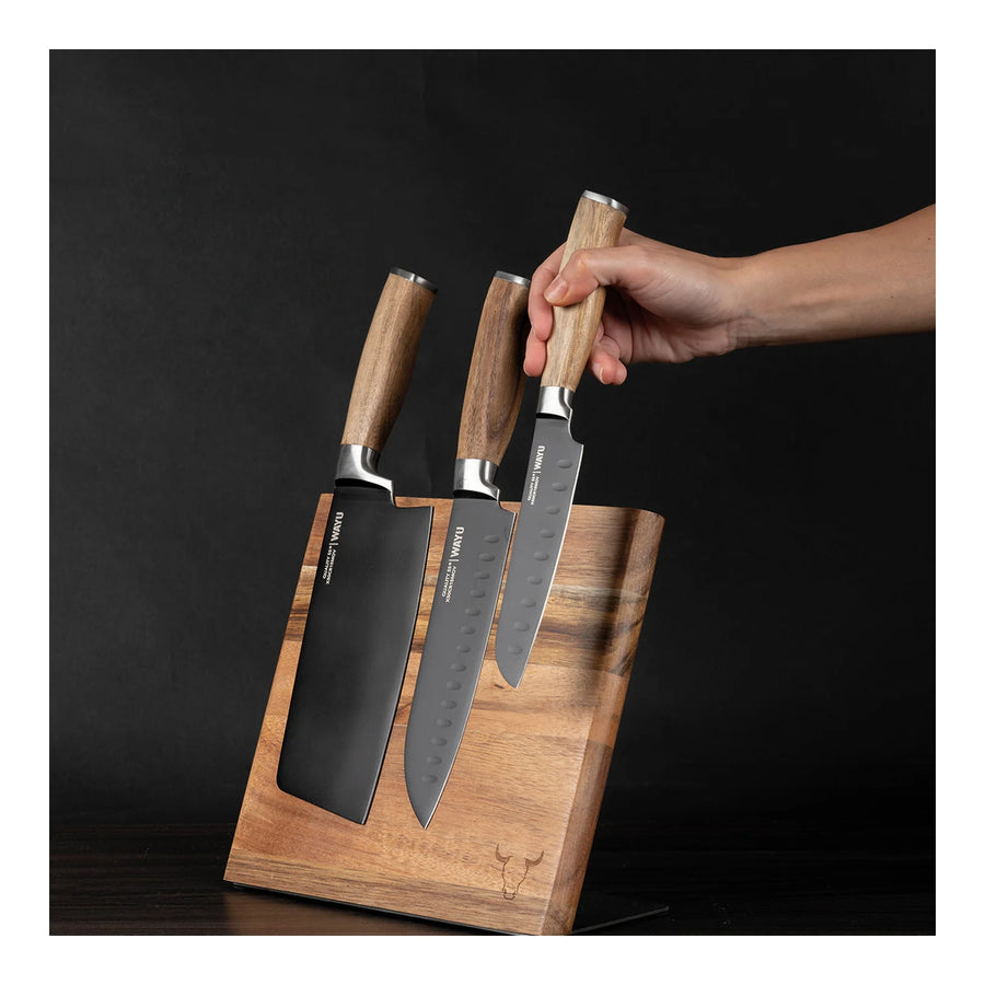 Block Magnético 3 Cuchillos Wayu Premium Limited Cocina Bbq + Grabado Personalizado