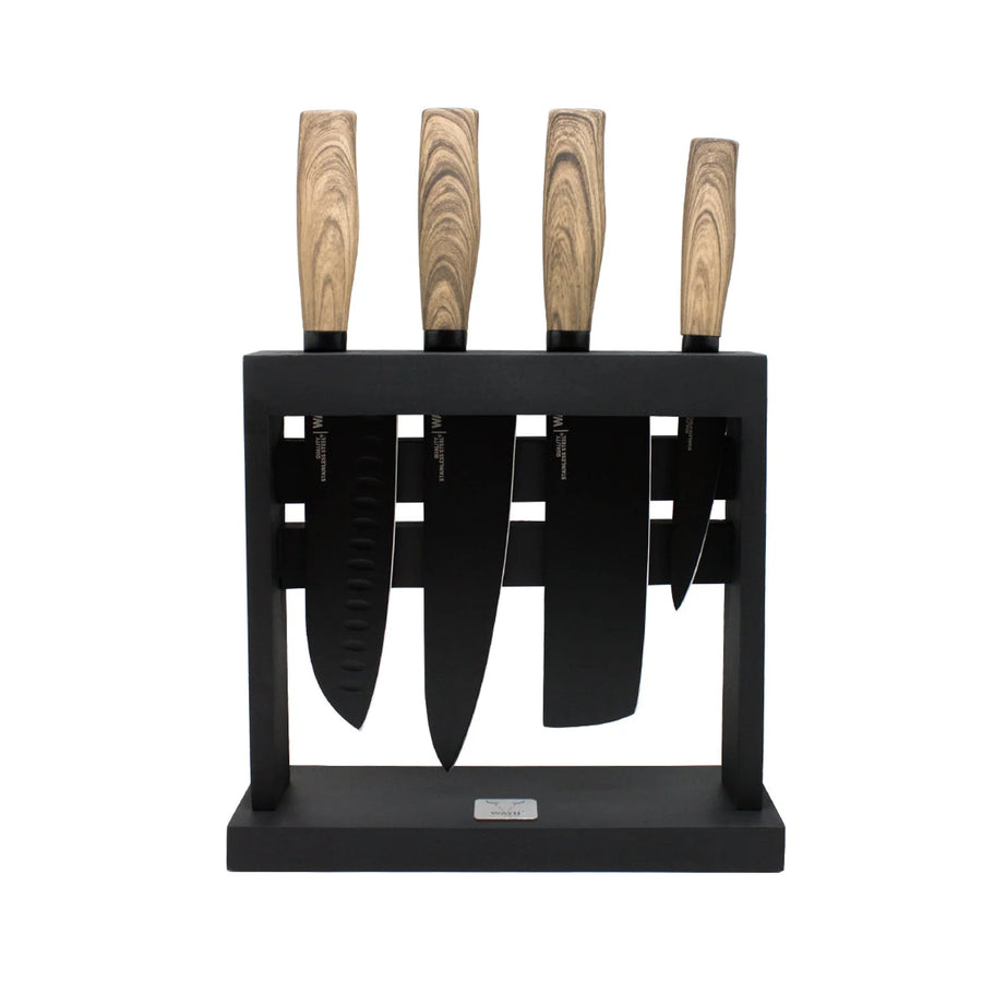 Block Soporte Para Cuchillos + Set 4pcs Wayu Asado Cocina + Grabado Personalizado